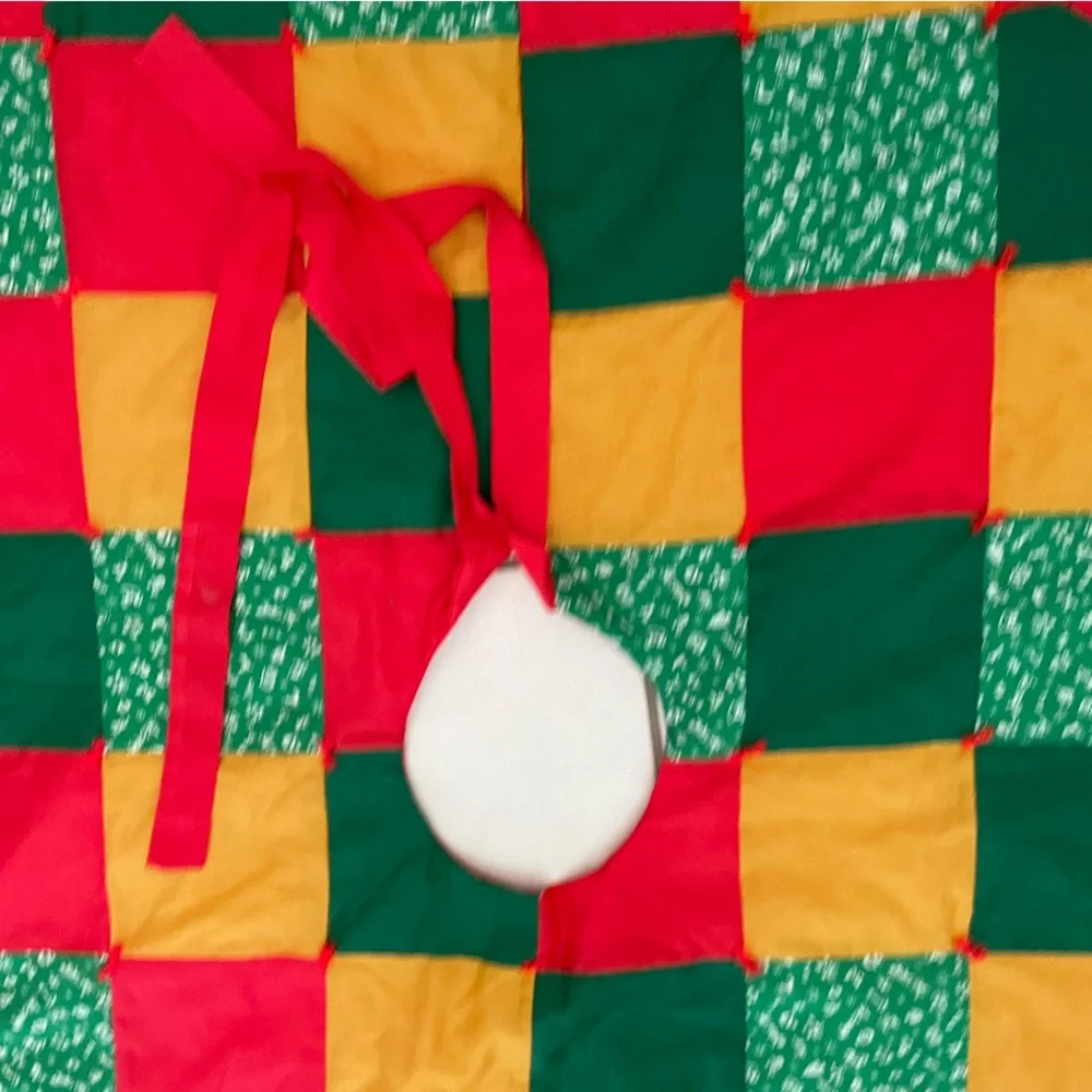 Vintage Handmade Patchwork Multicolor tree skirt with ruffle Red, Green, Gold